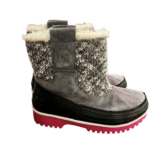 Sorel Tivoli II Waterproof Snow Boots Womans Youth Size 4 Gray Pink Pull On